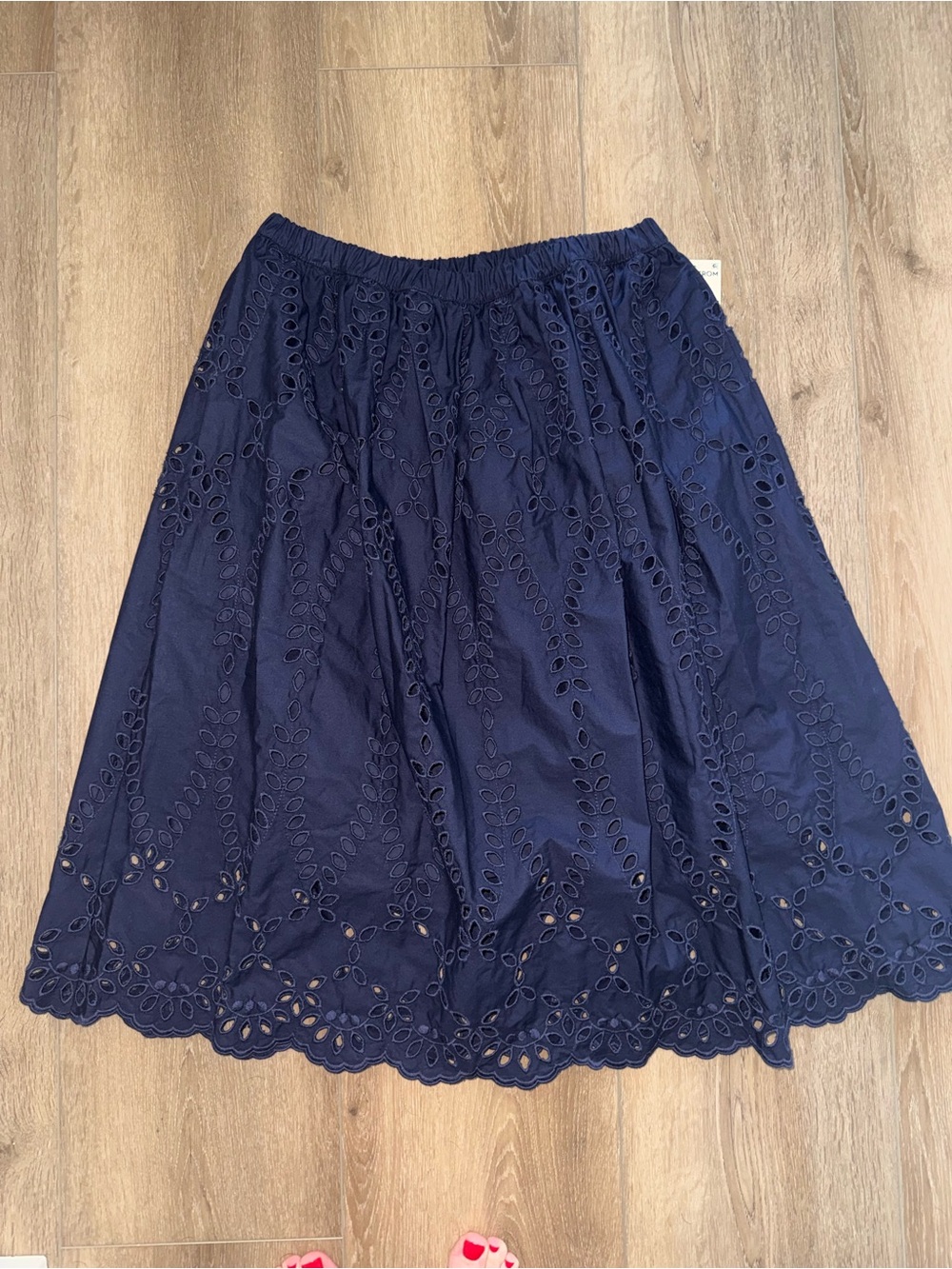 NWT Frank & Eileen Navy Blue Grace Gracie Eyelet Midi Skirt size Medium M $348